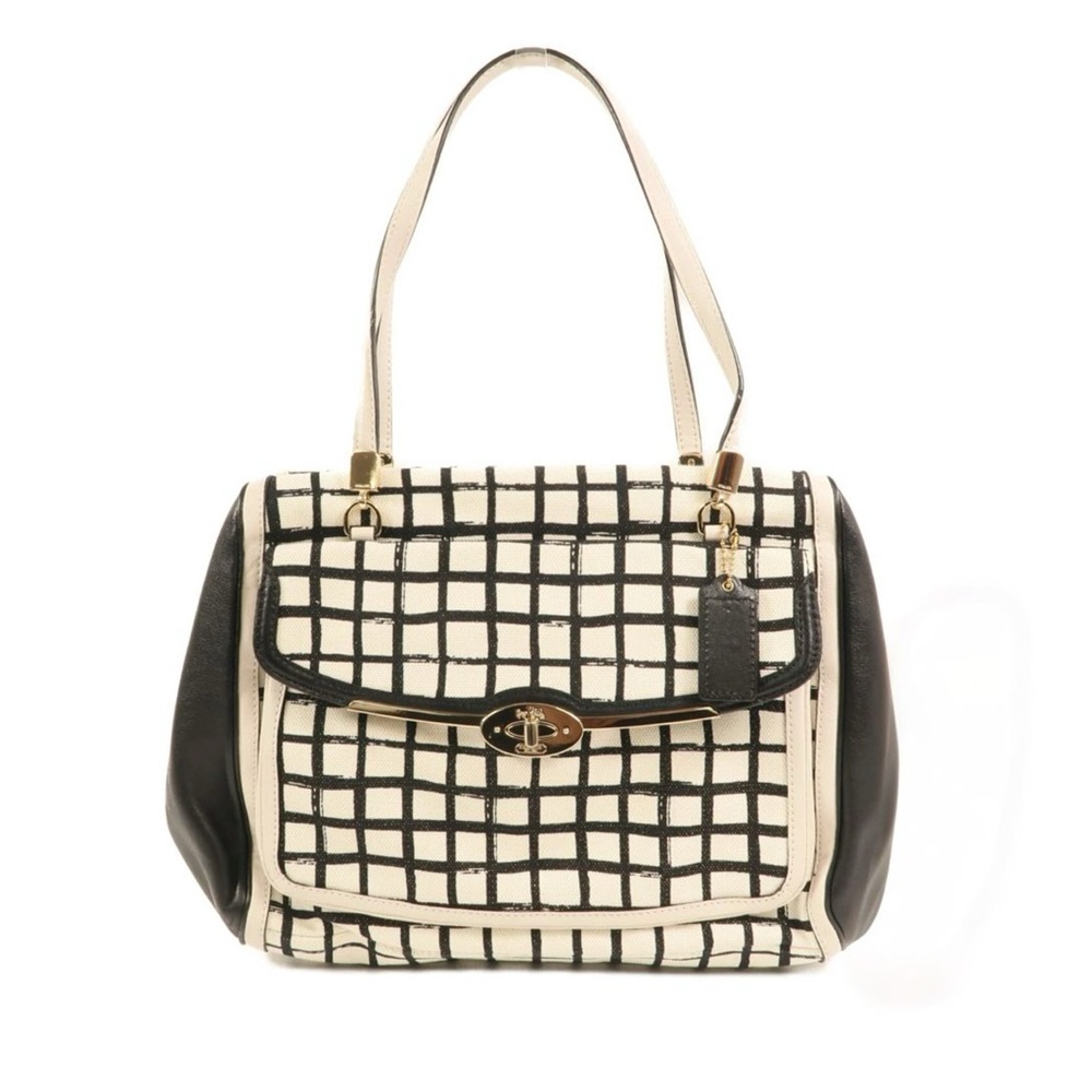 Coach White Black Madison Graphic Print Madeline Satchel Purse Handbag